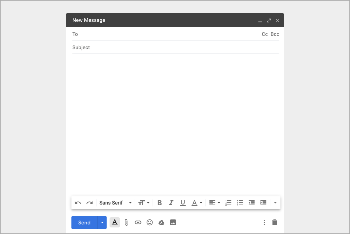 An empty email draft in Gmail