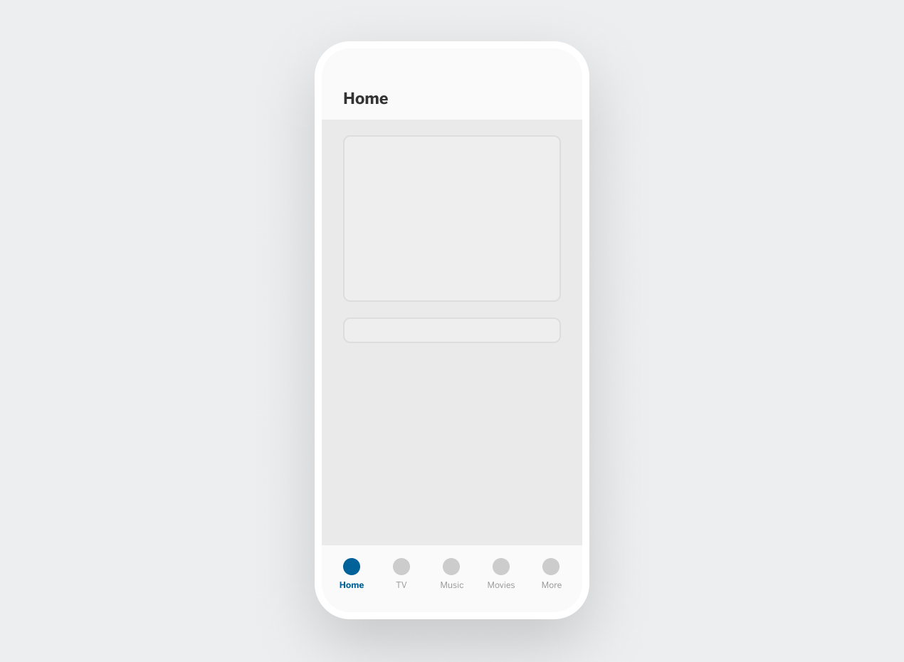 A mobile screen mockup showing a bottom navigation bar with the home tab selected.