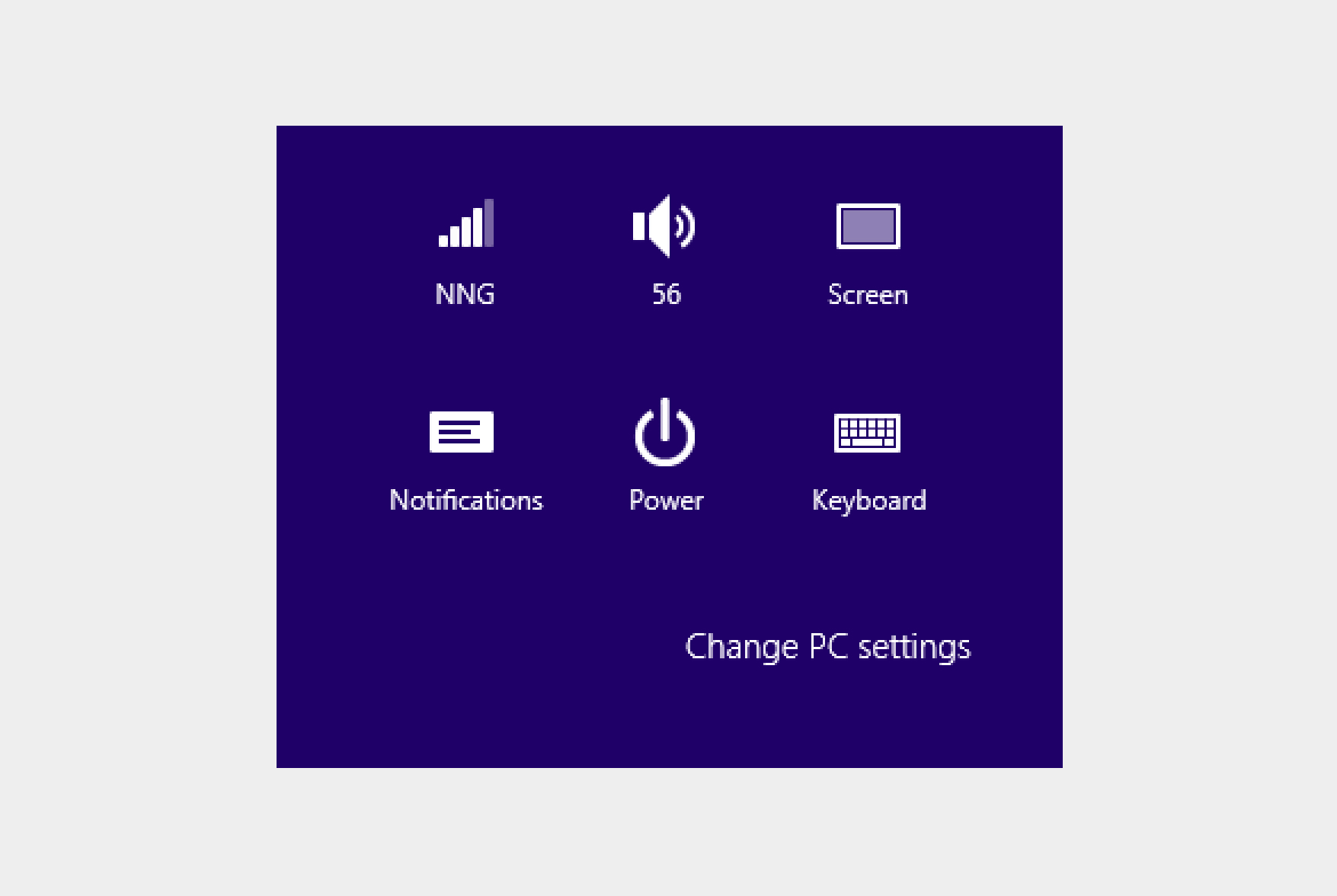 PC settings using icons and links in Windows 8